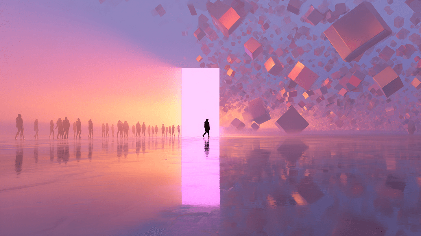 A person standing before a glowing doorway, representing a new opportunity.