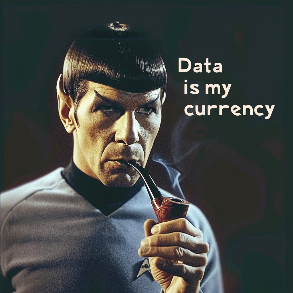 A whimsical image of Star Trek's Spock smoking a Sherlock Holmes pipe, symbolizing the fusion of logic and investigation.
